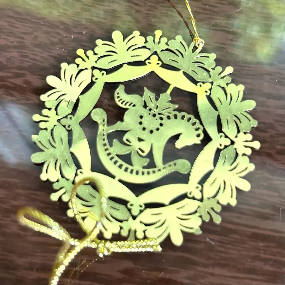Lot of 7 Vintage Brass-Tone Cutout Christmas Ornaments